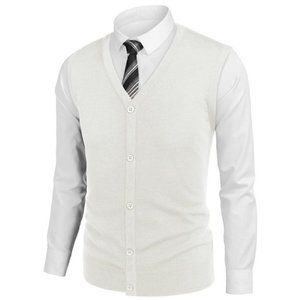 𝅺men's Sweater Vest Sleeveless Knitted White